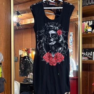 Black Skull Rose Graphic Women's Dress